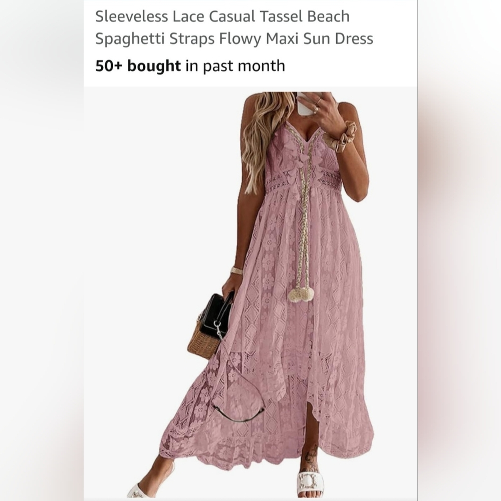 Cupshe Pink Lace Tassel Maxi Dress